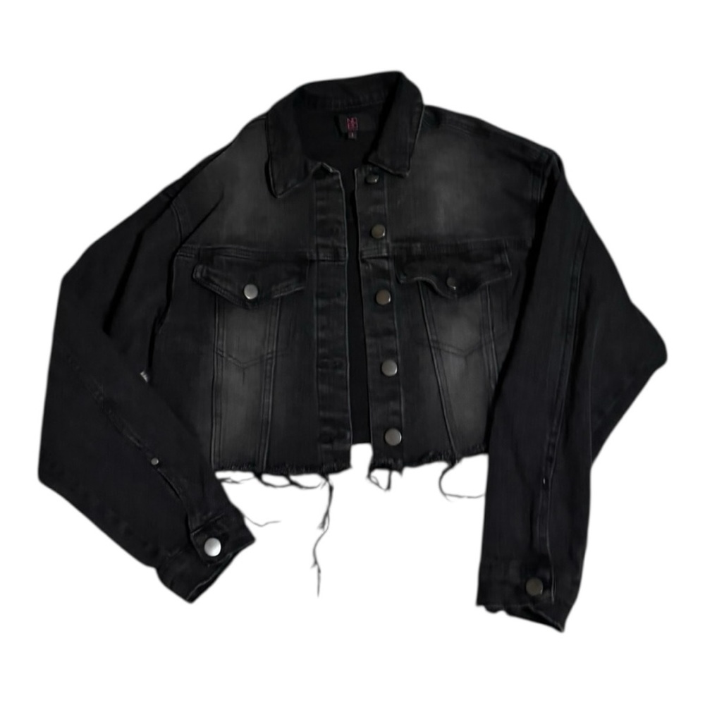 No Boundaries Charcoal Cropped Denim Jacket